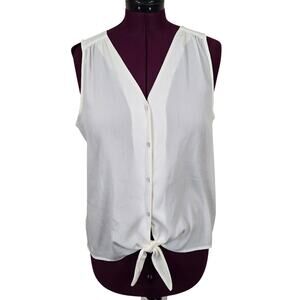 Women's Nine West Cream Lightweight Sleeveless Button Up Blouse | Size Large